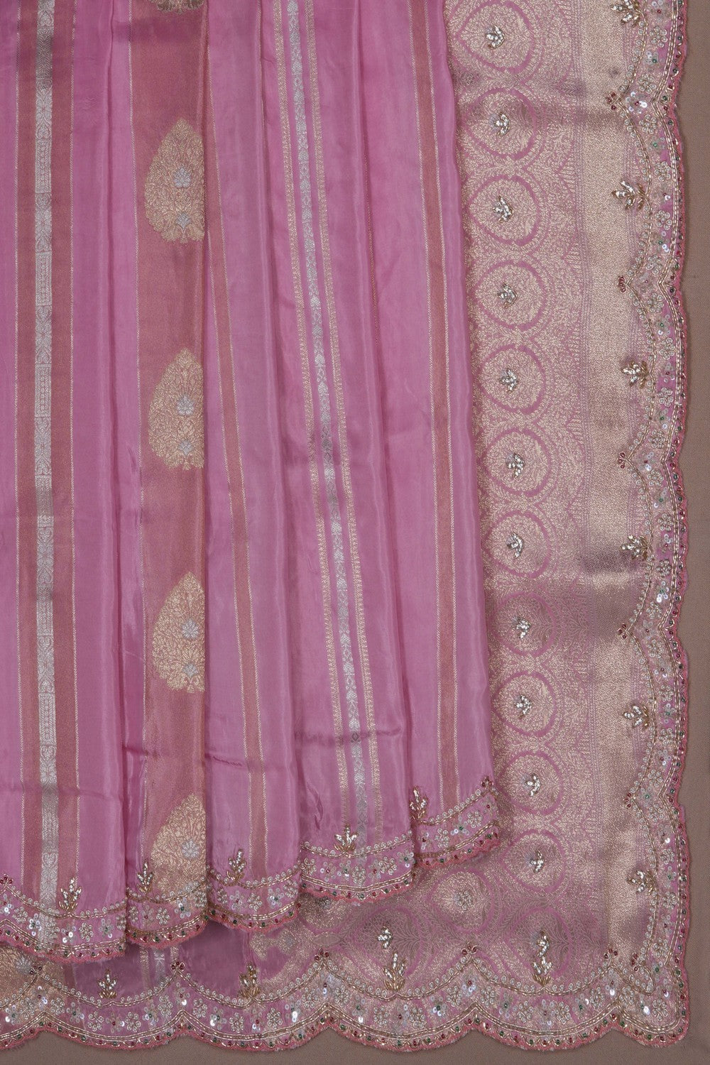 Image of A Pink Embroidered Silk Saree