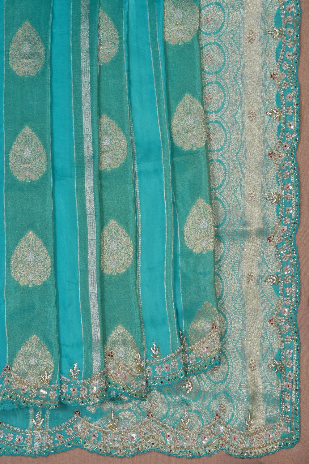 Image of A Blue Embroidered Silk Saree