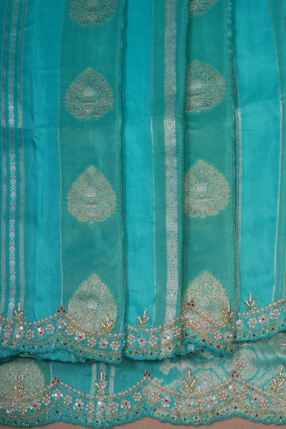 Image of A Blue Embroidered Silk Saree