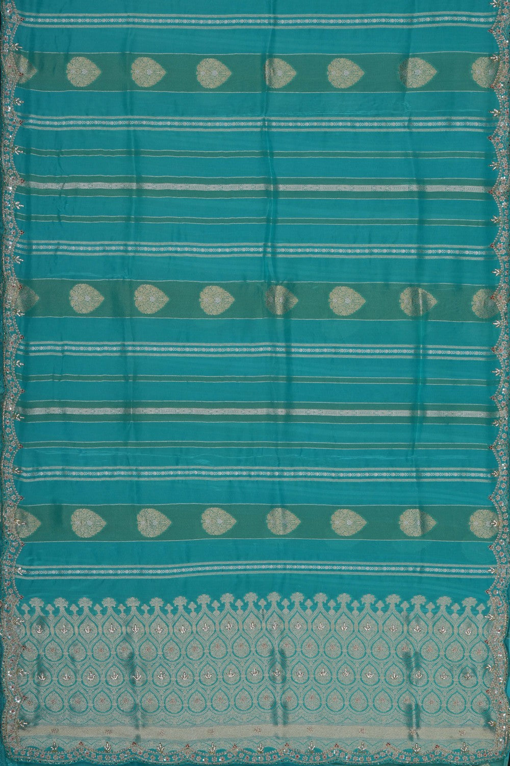 Image of A Blue Embroidered Silk Saree