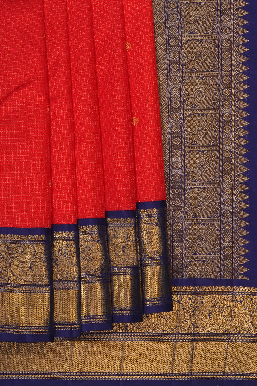 Image of Red Kanjivaram Silk Kattam Saree