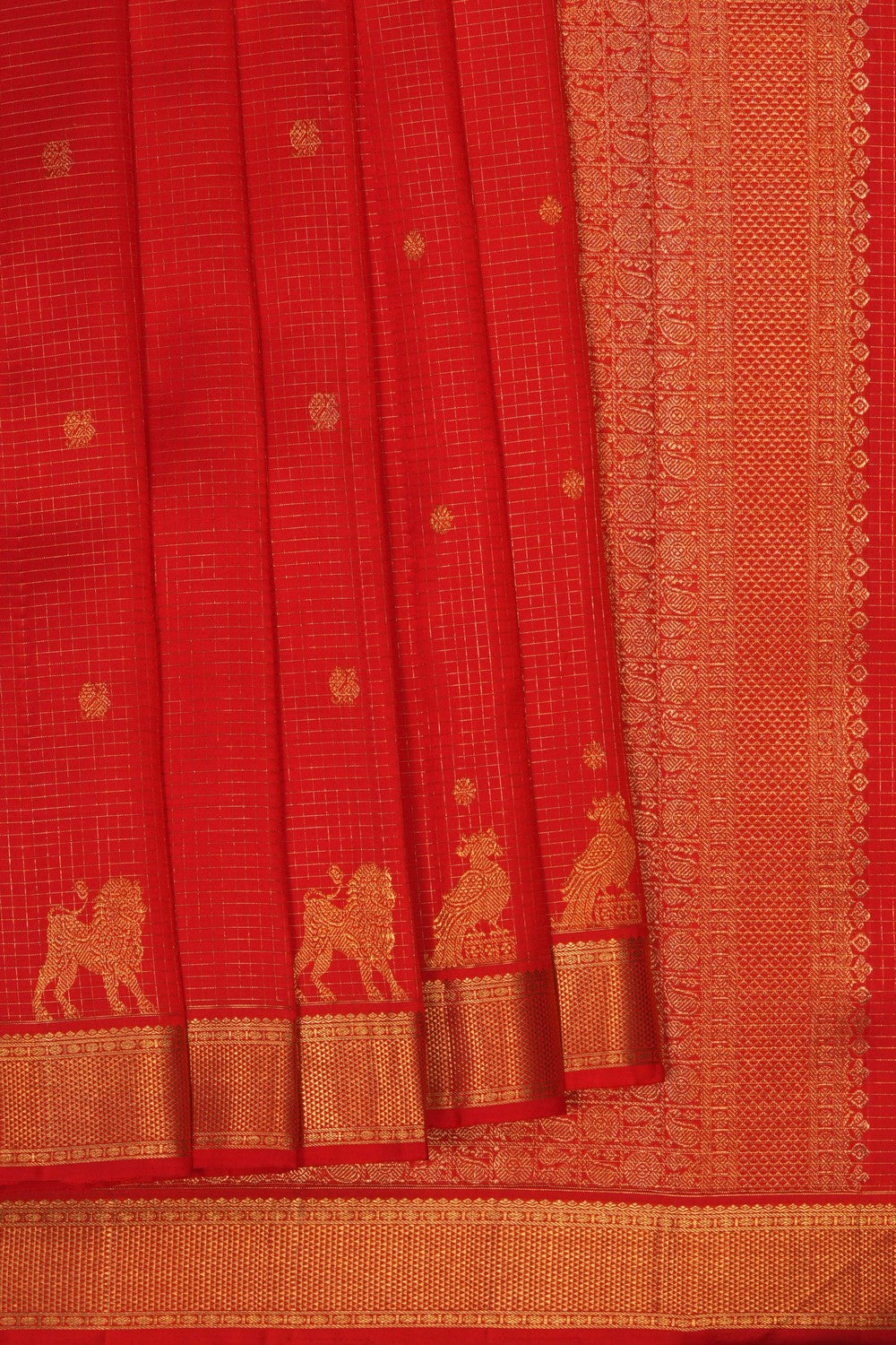 Image of Red Kanjivaram Silk Kattam Saree