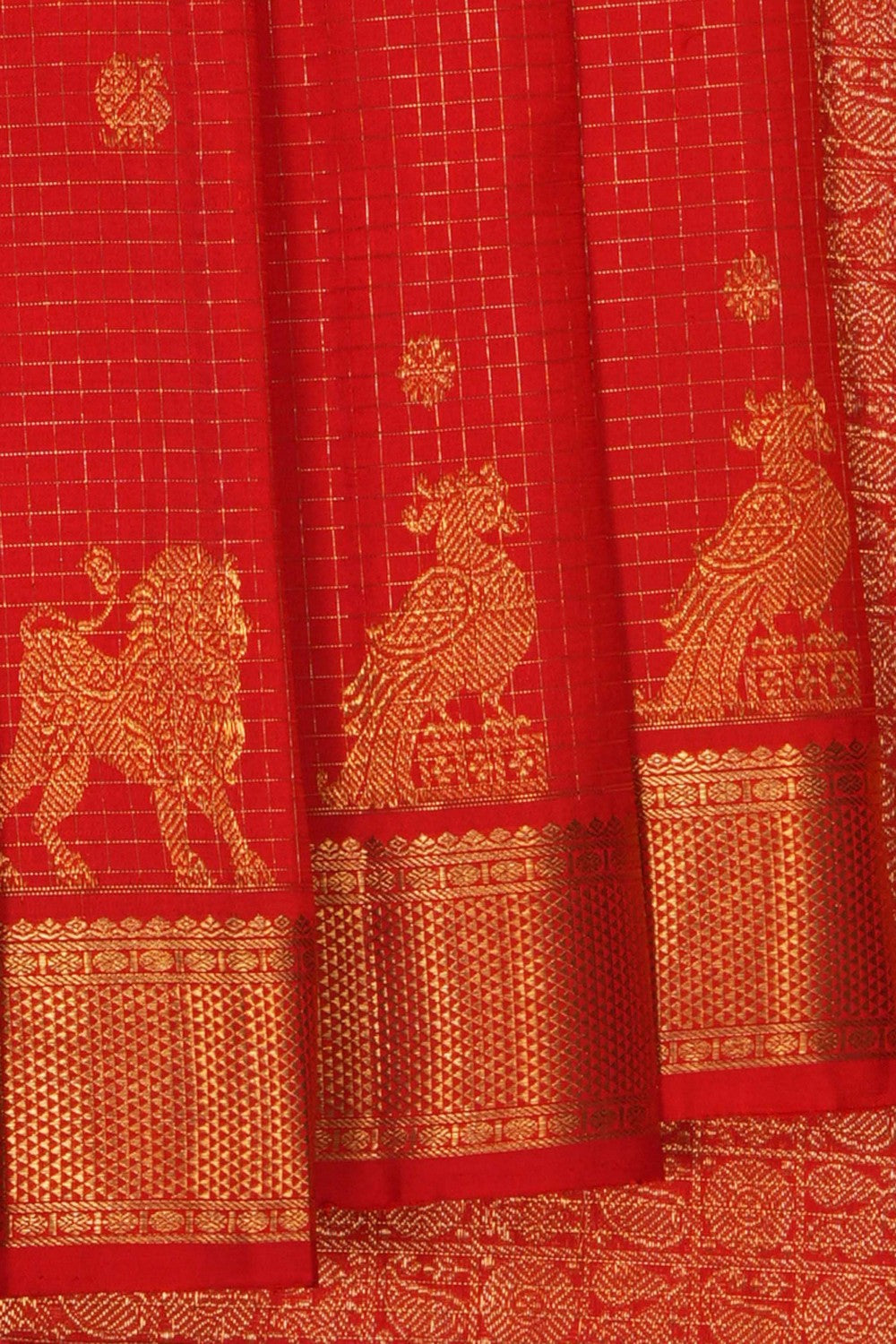 Image of Red Kanjivaram Silk Kattam Saree
