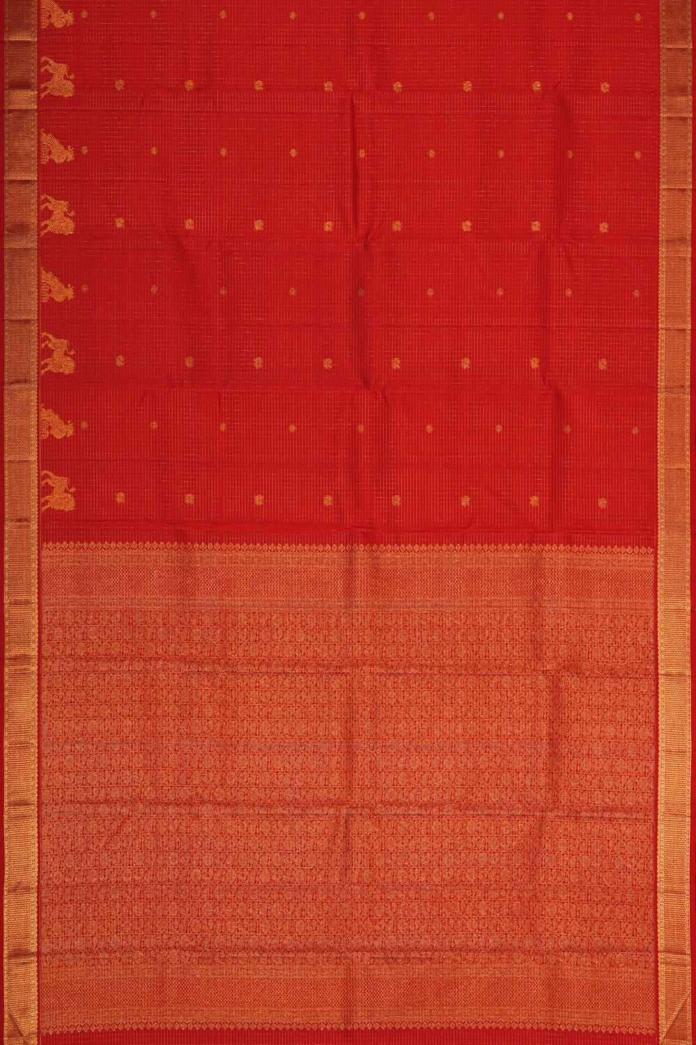 Image of Red Kanjivaram Silk Kattam Saree