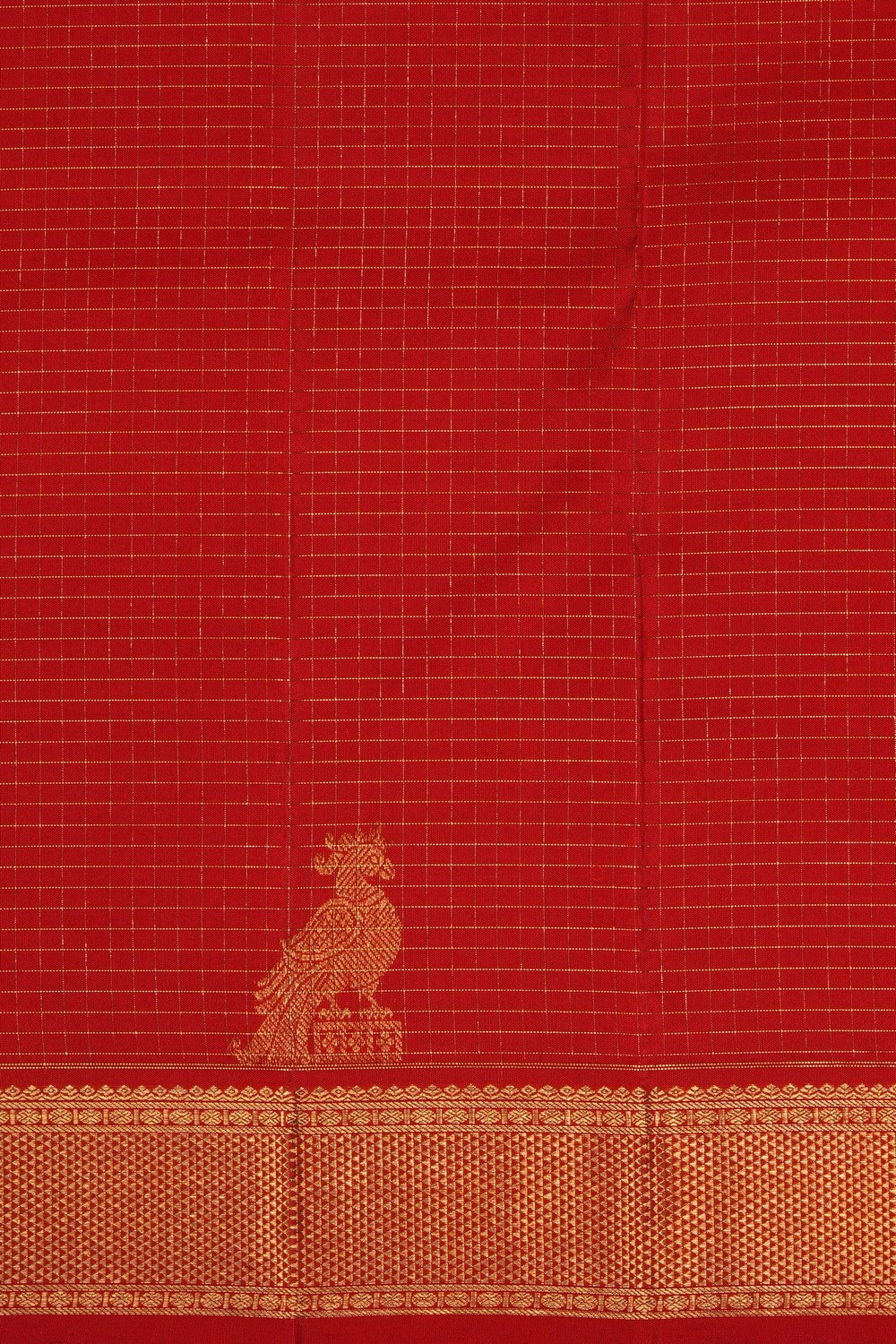 Image of Red Kanjivaram Silk Kattam Saree