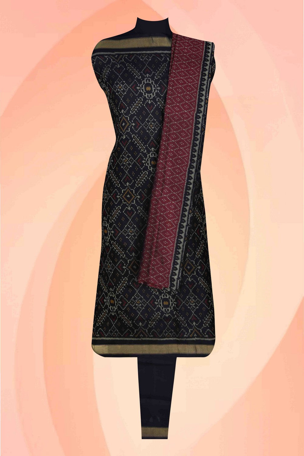 Image of Rajkot Patola Silk Unstitched Suit With Dupatta (3 Pcs Set)