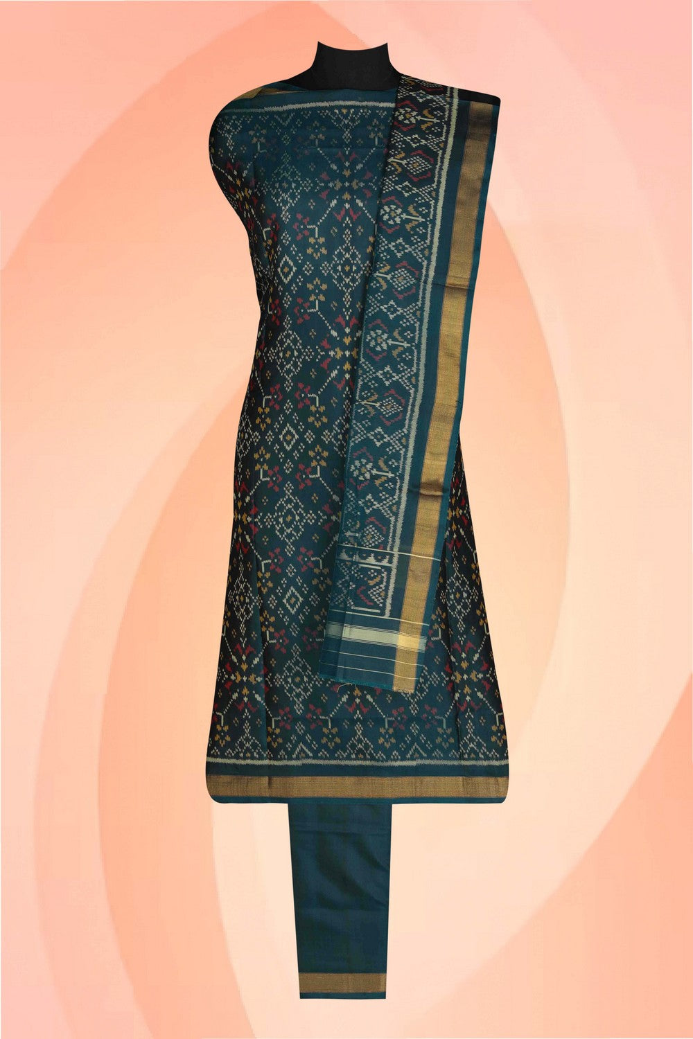 Image of Rajkot Patola Silk Unstitched Suit With Dupatta (3 Pcs Set)
