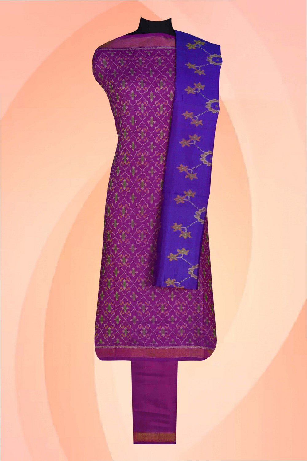 Image of Rajkot Patola Silk Unstitched Suit With Dupatta (3 Pcs Set)