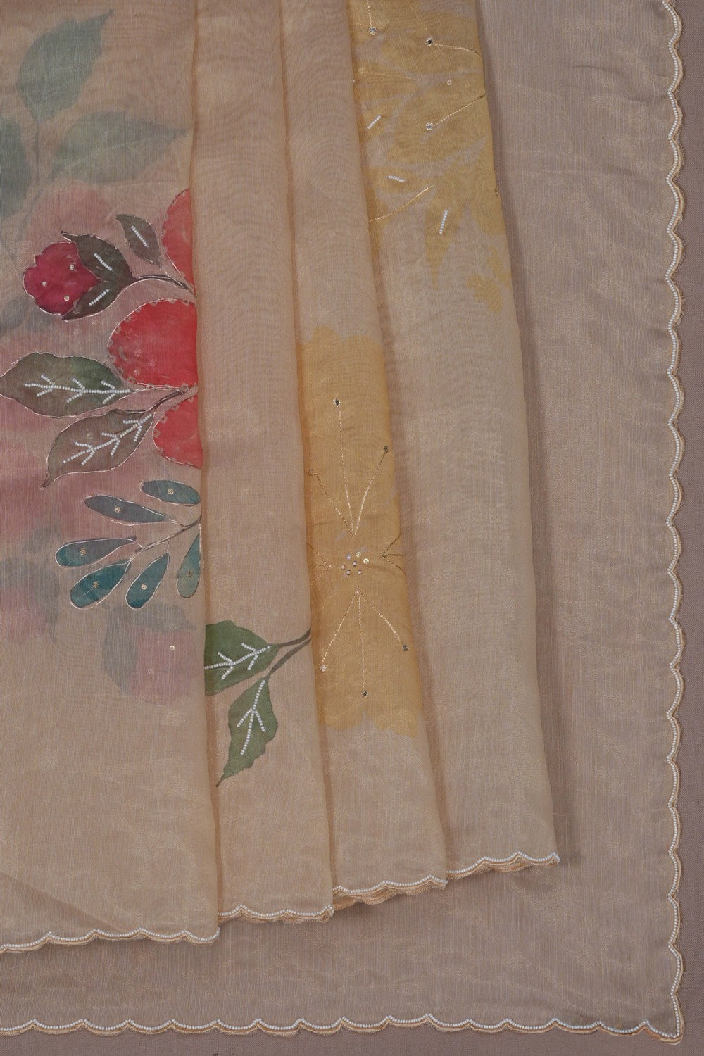 Image of A Floral Print Embroidered Silk Saree
