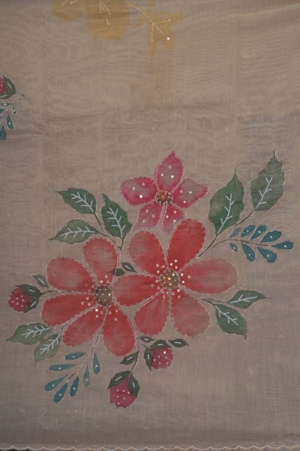 Image of A Floral Print Embroidered Silk Saree