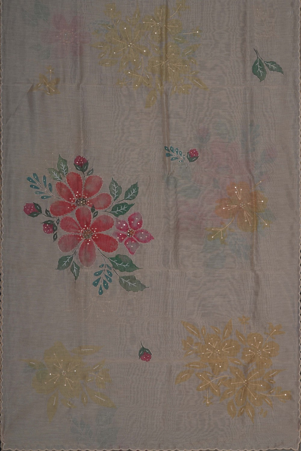 Image of A Floral Print Embroidered Silk Saree
