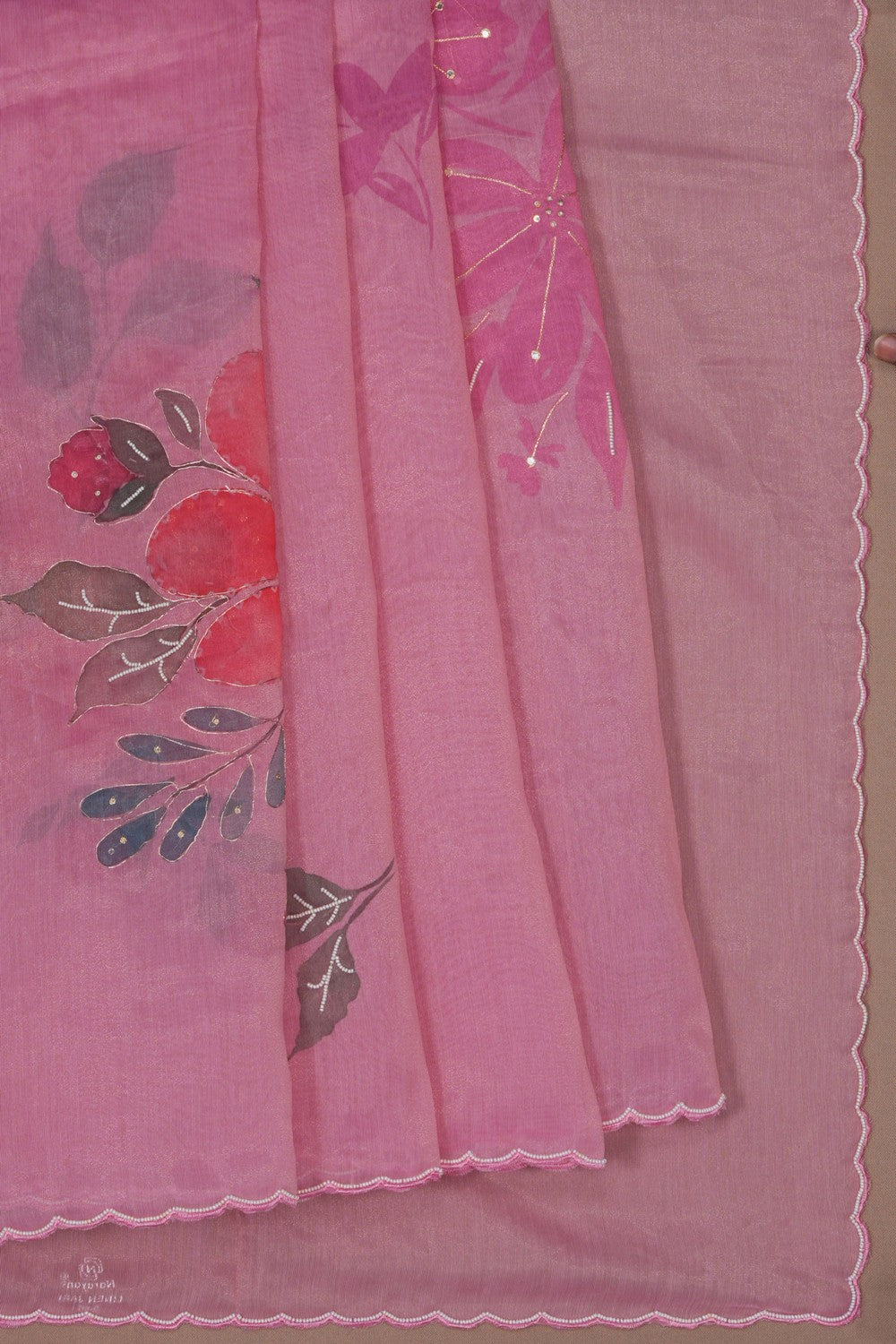 Image of A Floral Print Embroidered Silk Saree