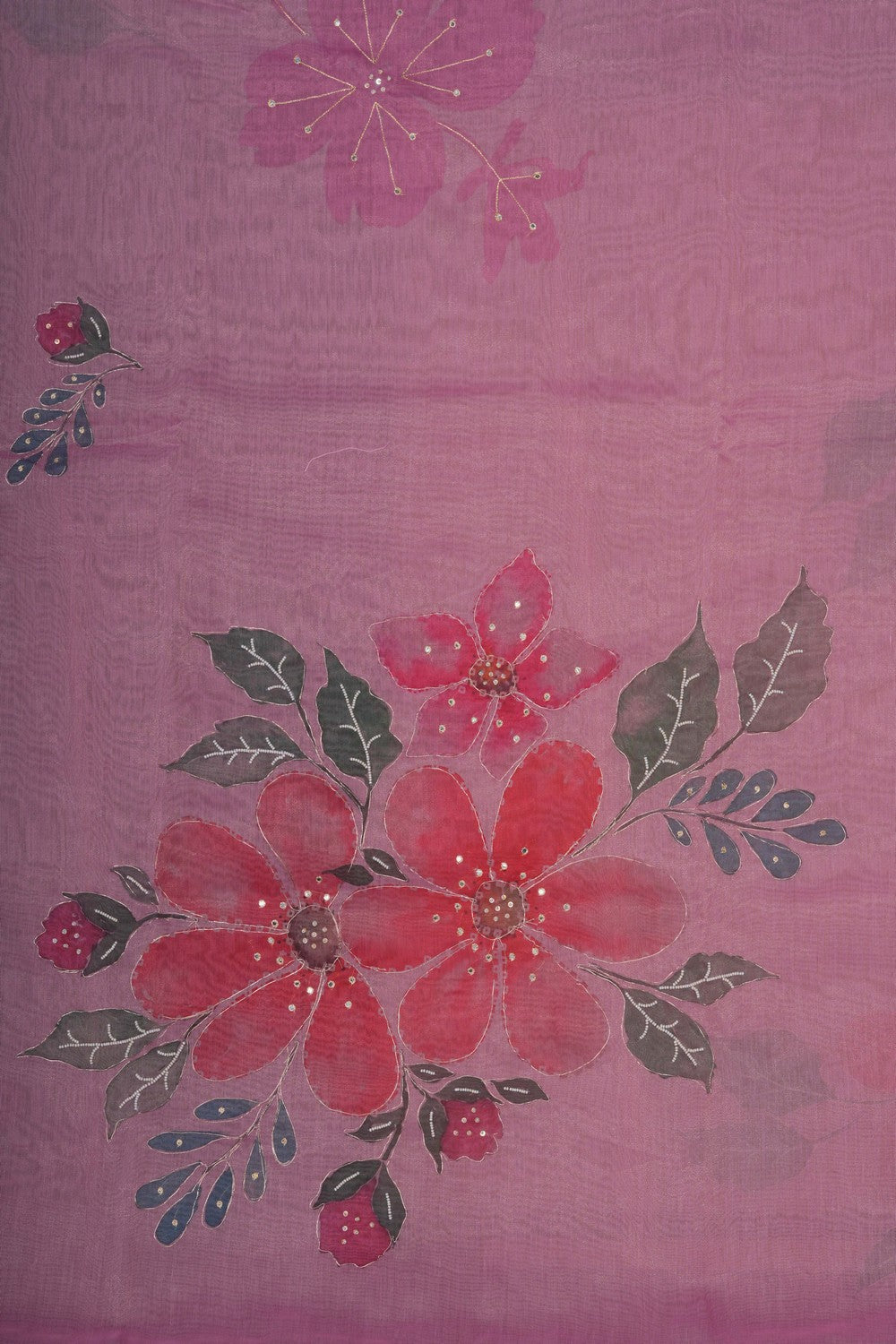 Image of A Floral Print Embroidered Silk Saree