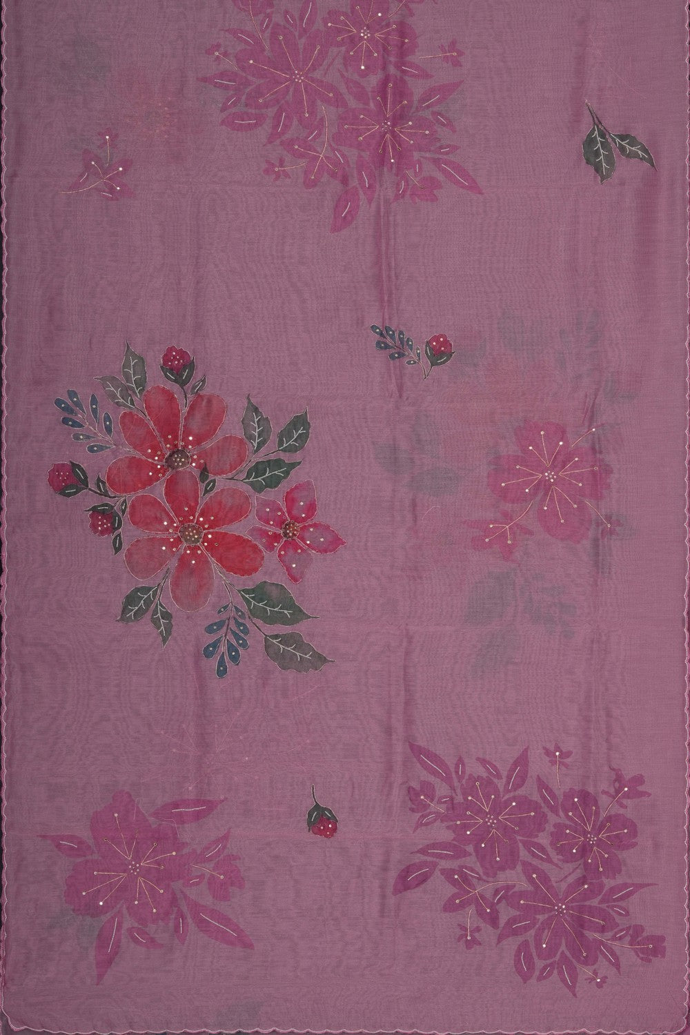 Image of A Floral Print Embroidered Silk Saree