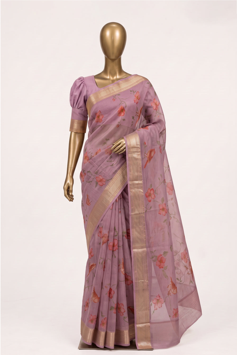 Image of Pink Kora Silk Saree