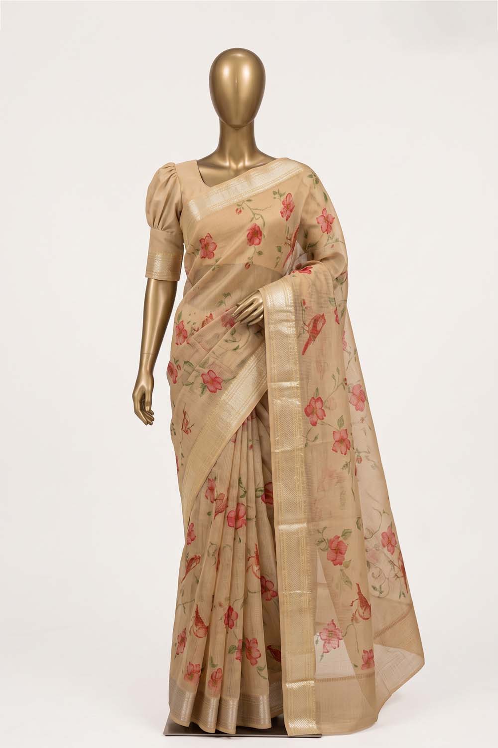 Image of Beige Kora Silk Saree