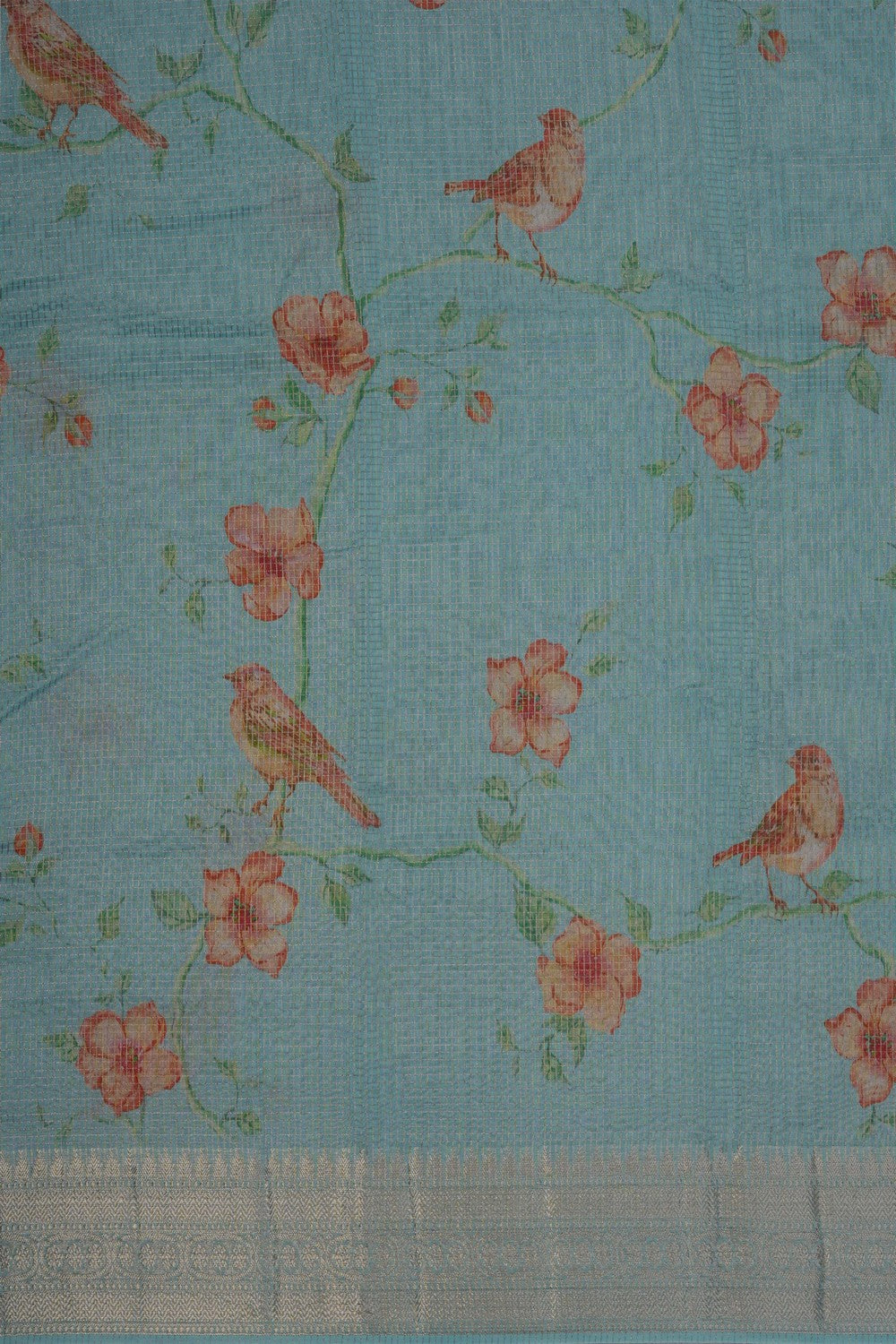 Image of Sea Blue Kora Silk Saree