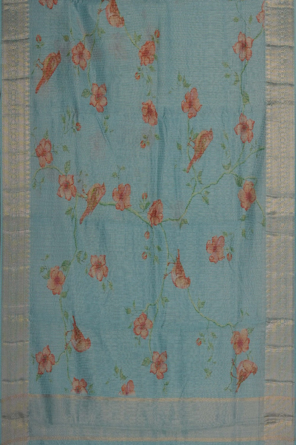 Image of Sea Blue Kora Silk Saree