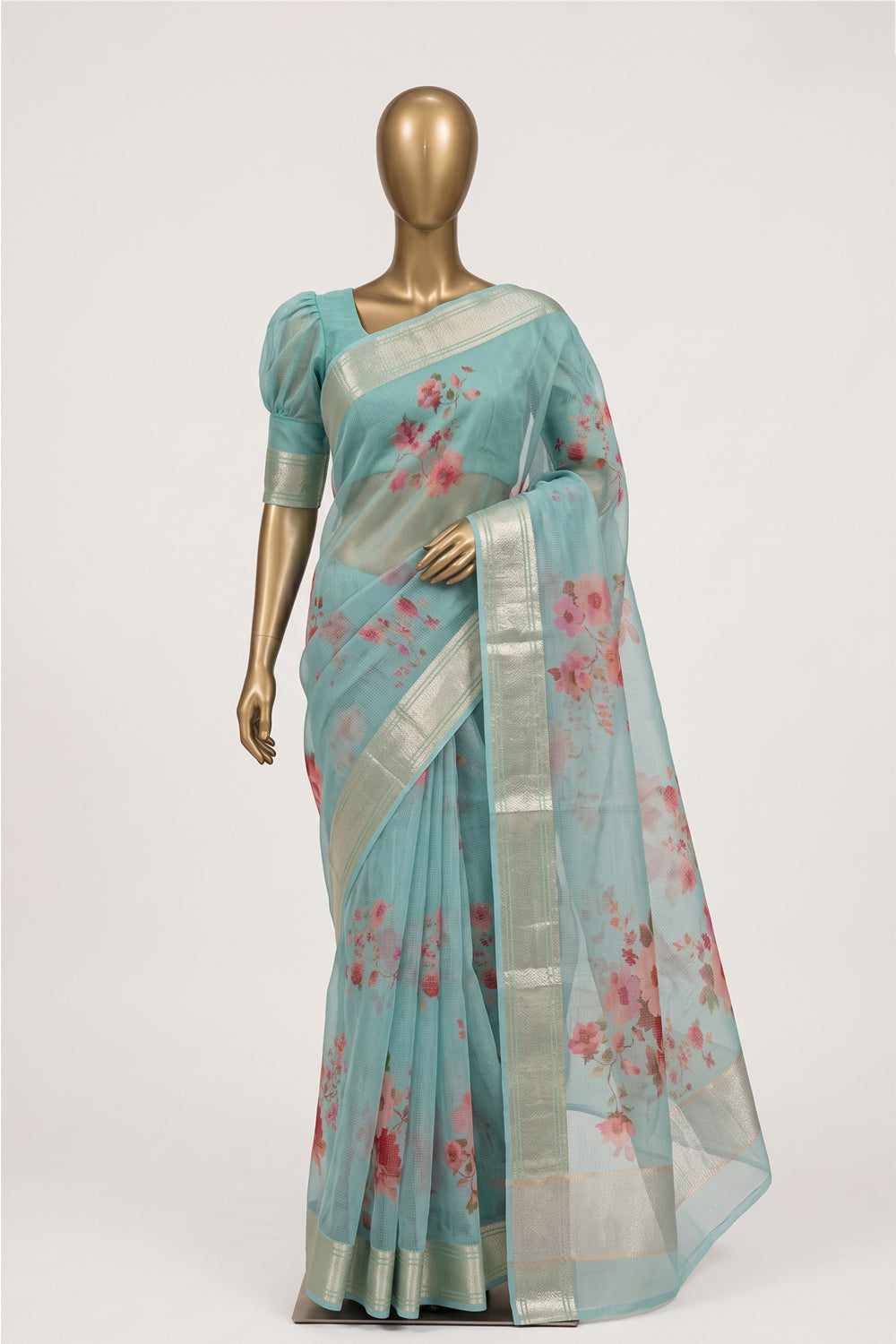 Image of Sea Green Kora Silk Saree