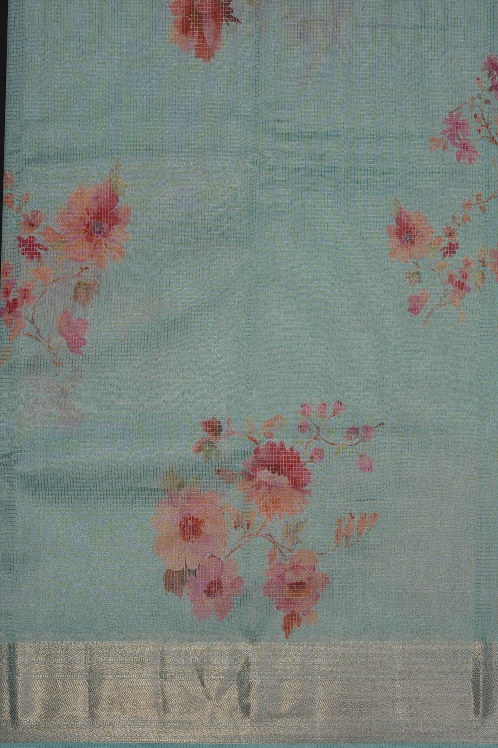 Image of Sea Green Kora Silk Saree