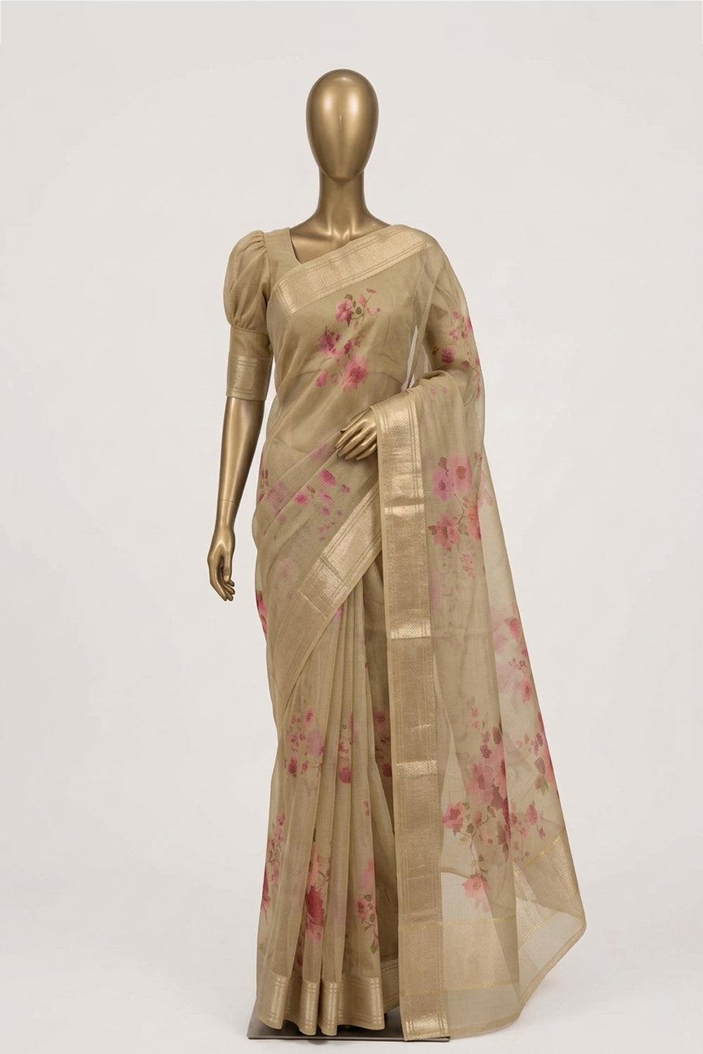 Image of Cream Kora Silk Saree