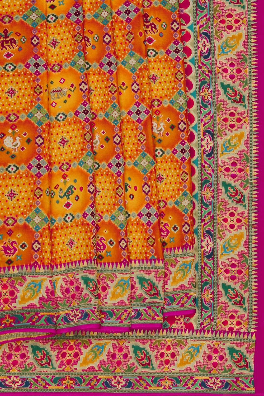 Image of Orange Patola Fusion Silk Saree