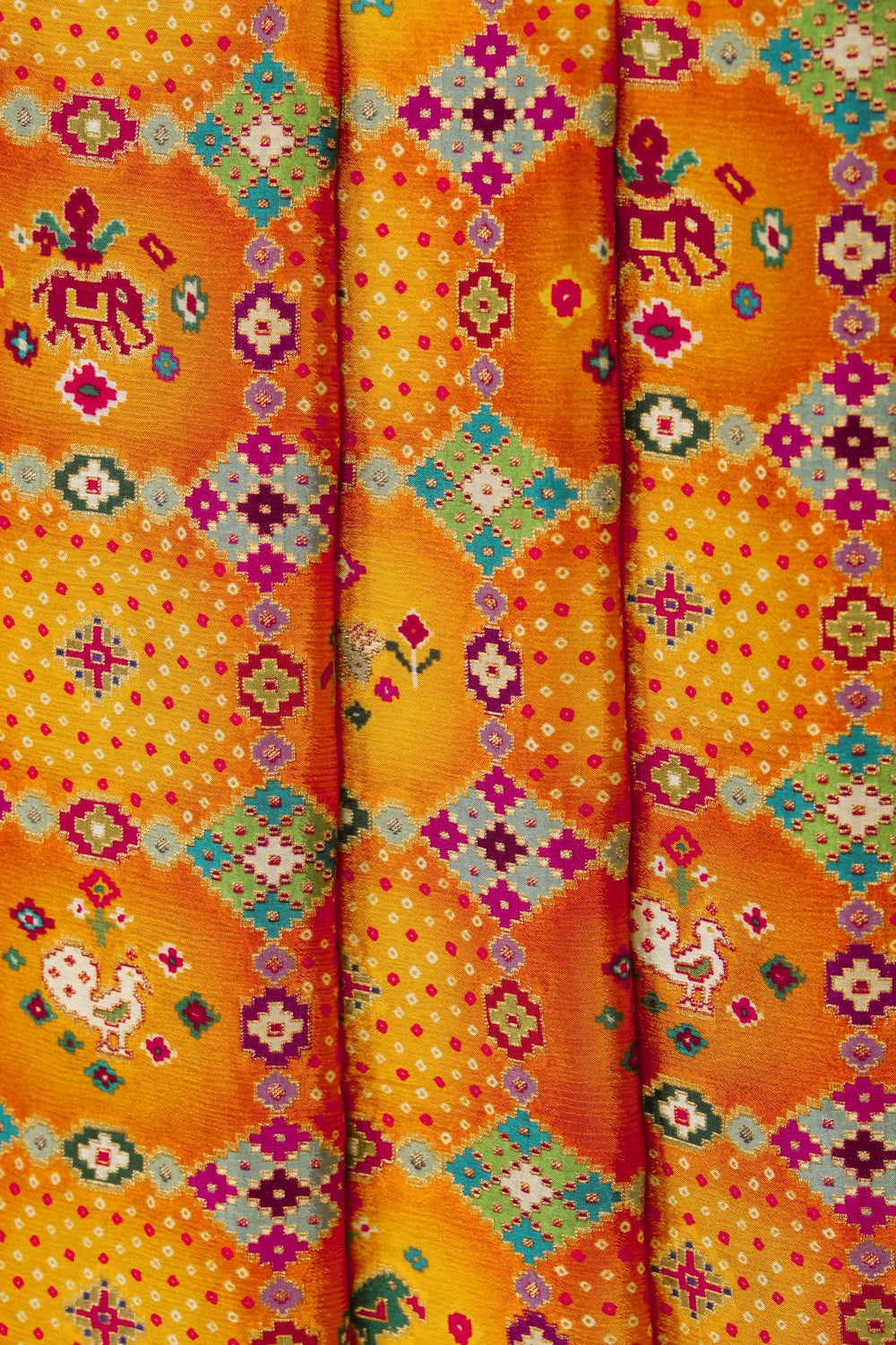 Image of Orange Patola Fusion Silk Saree