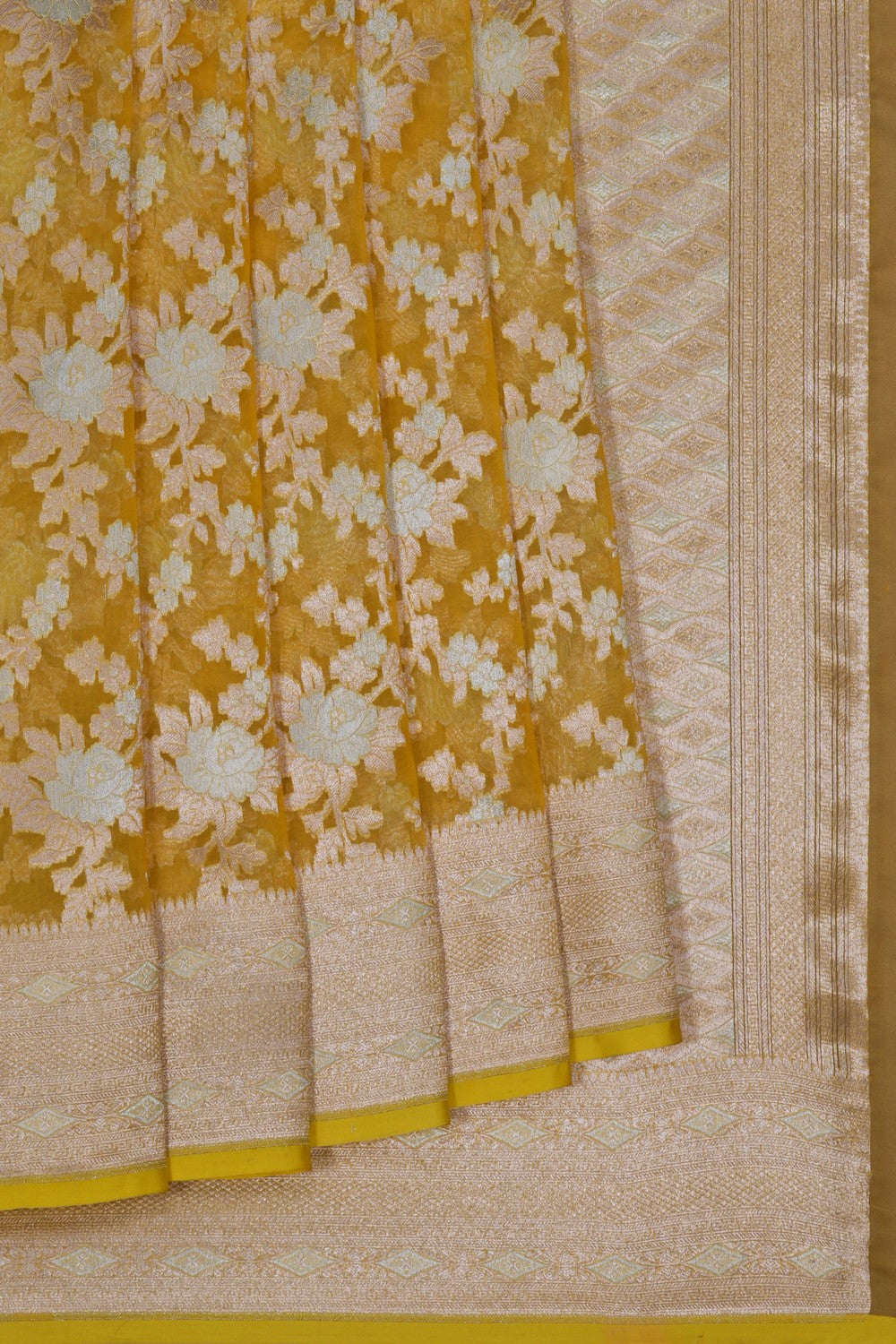 Image of Yellow Kora Brocade Saree