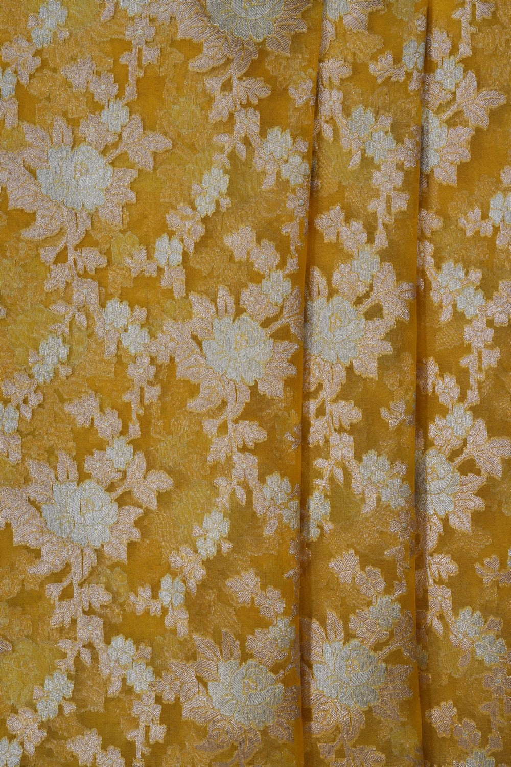 Image of Yellow Kora Brocade Saree