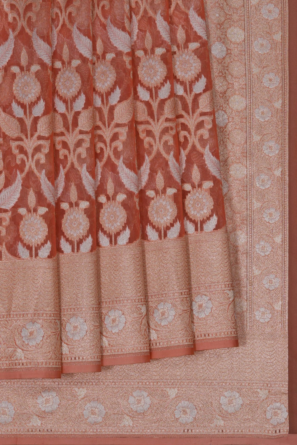 Image of Peach Kora Brocade Saree