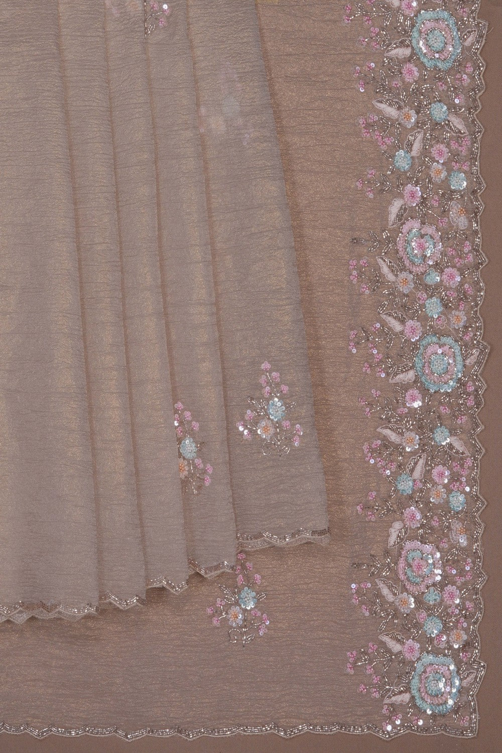 Image of Silver Shimmering Tissue Silk Saree