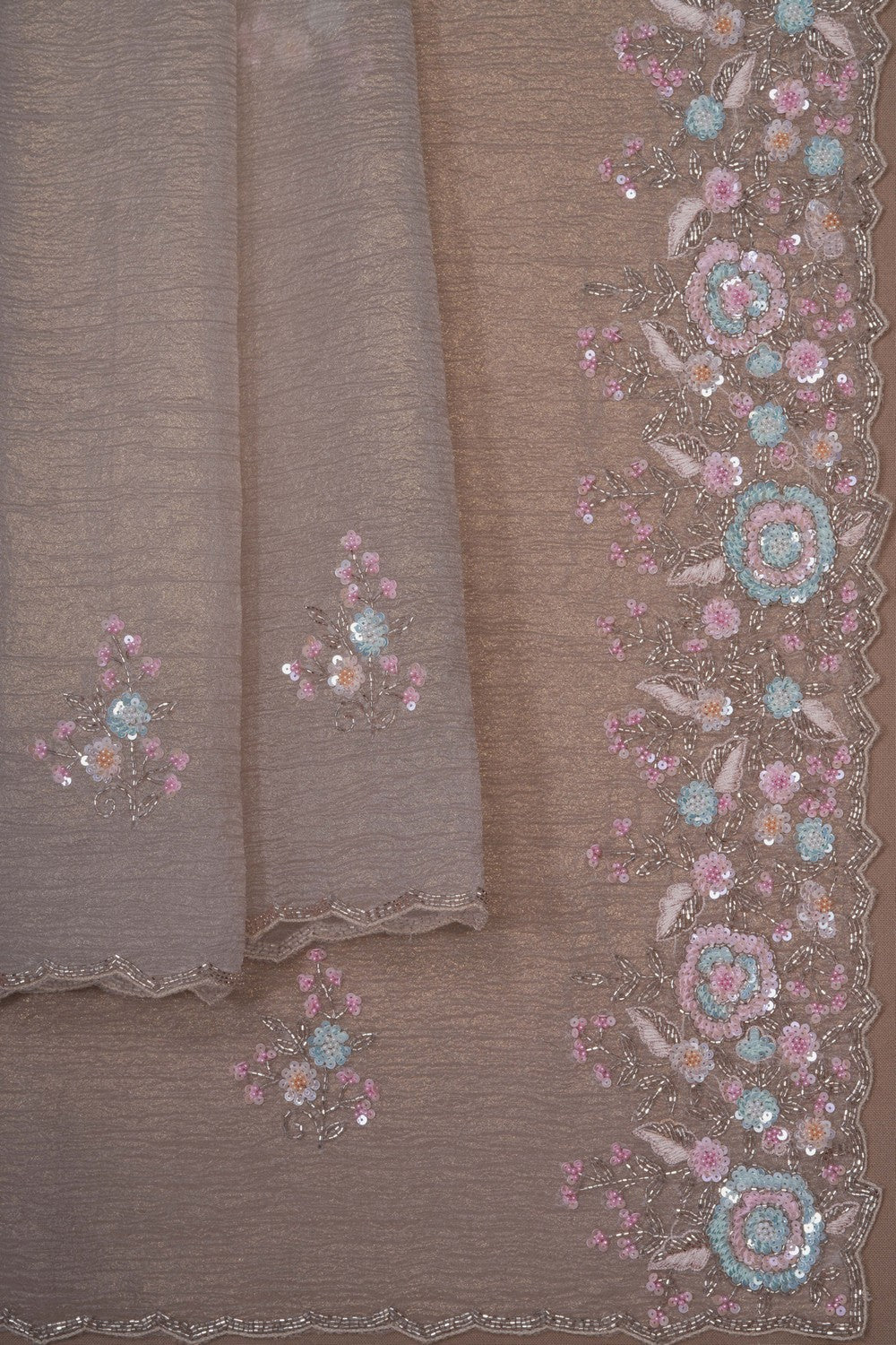 Image of Silver Shimmering Tissue Silk Saree