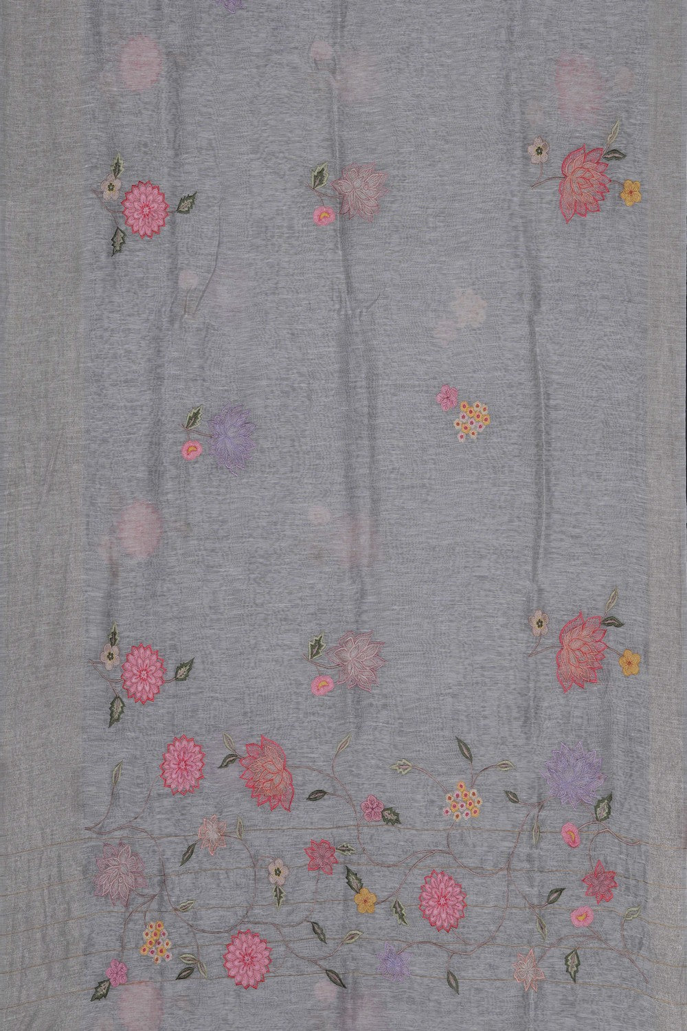 Image of A Silver Linen Embroidered Saree
