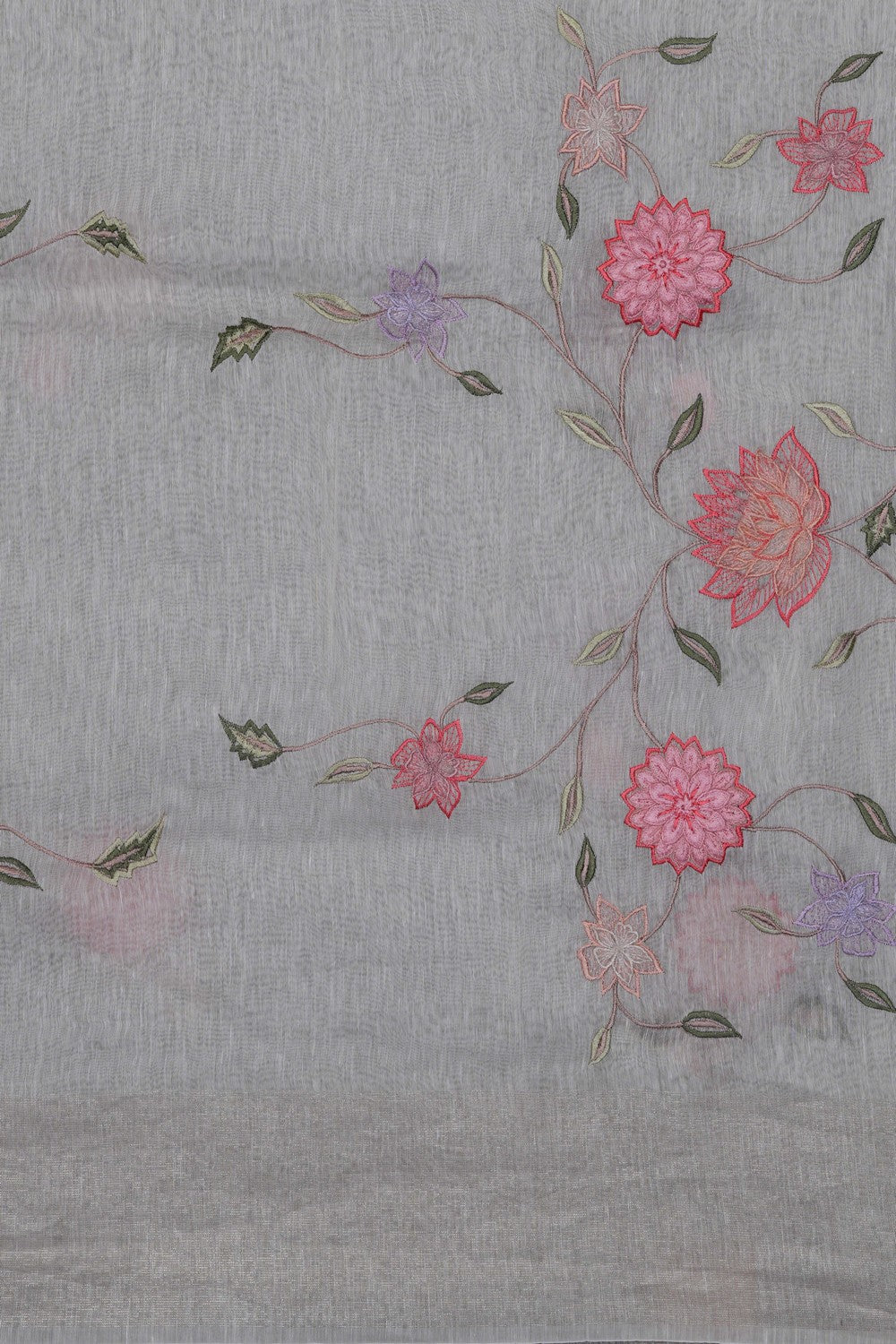 Image of A Silver Linen Embroidered Saree