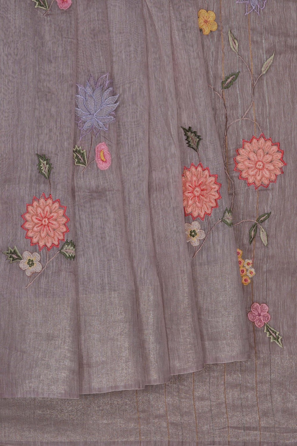 Image of A Purple Linen Embroidered Saree