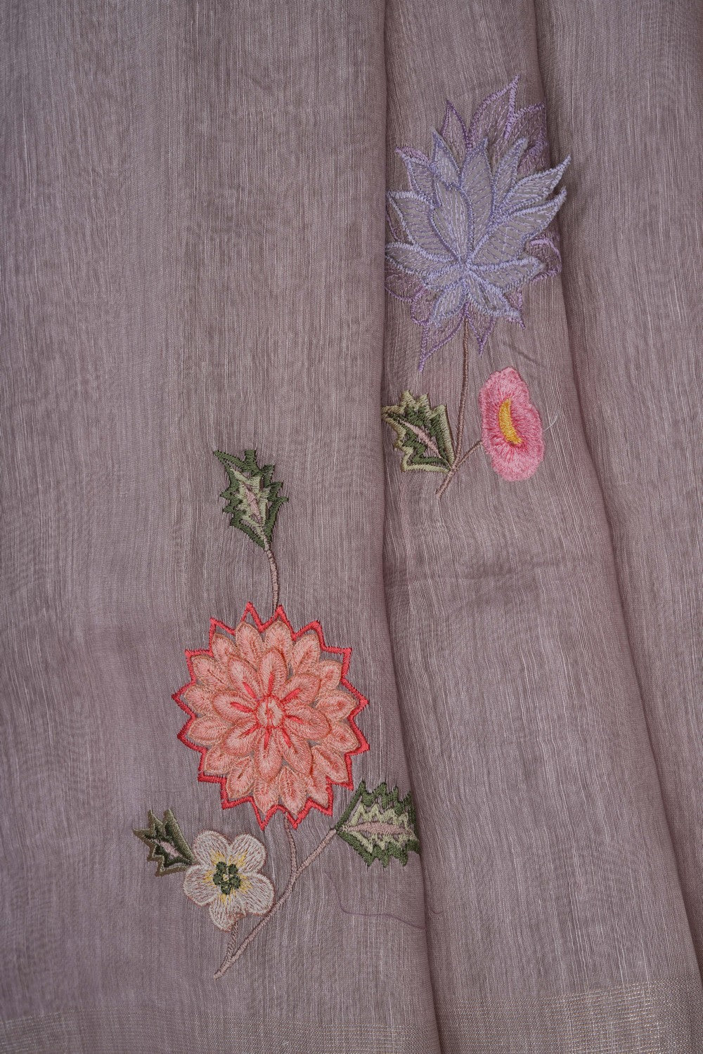 Image of A Purple Linen Embroidered Saree