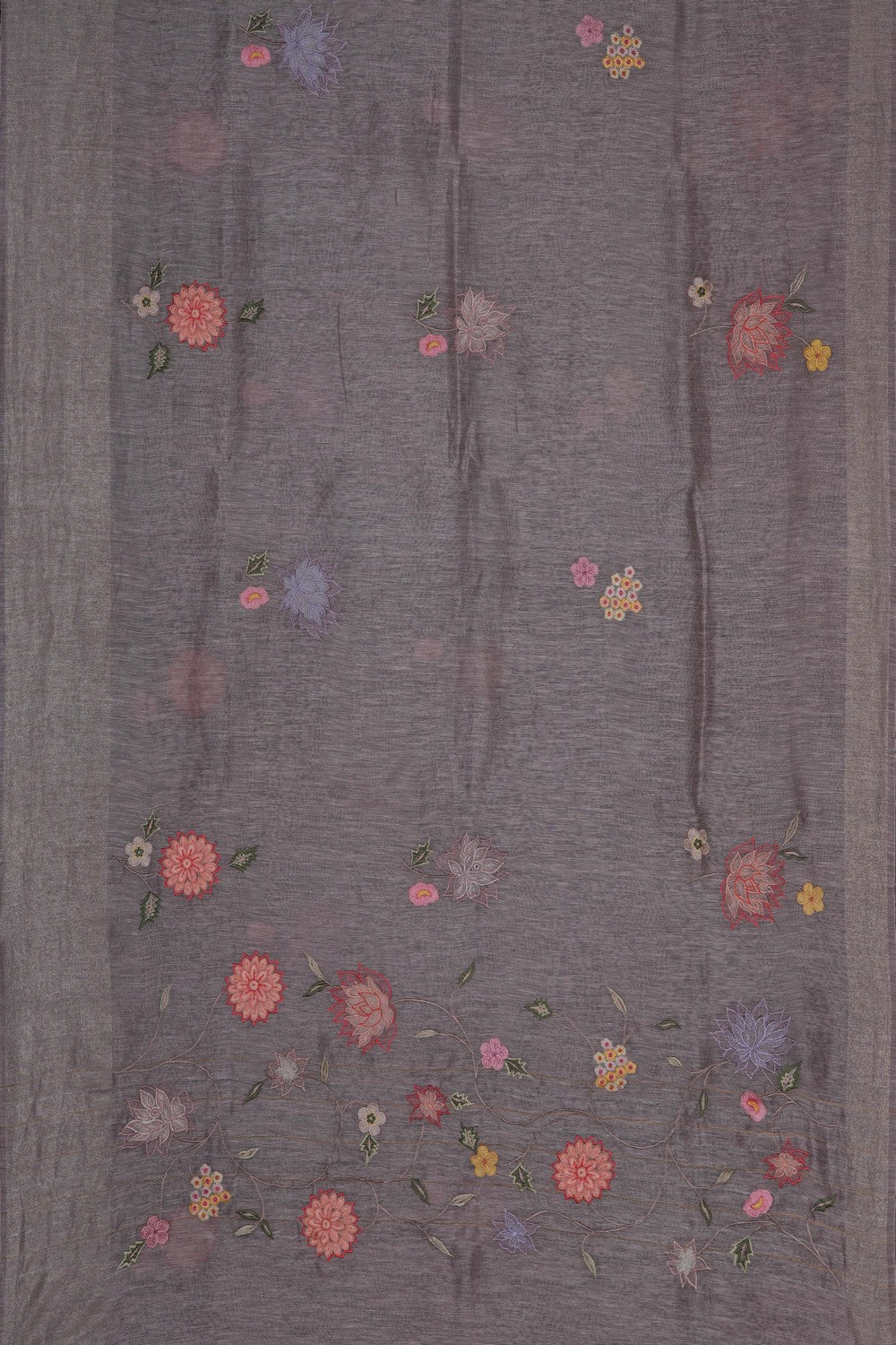 Image of A Purple Linen Embroidered Saree