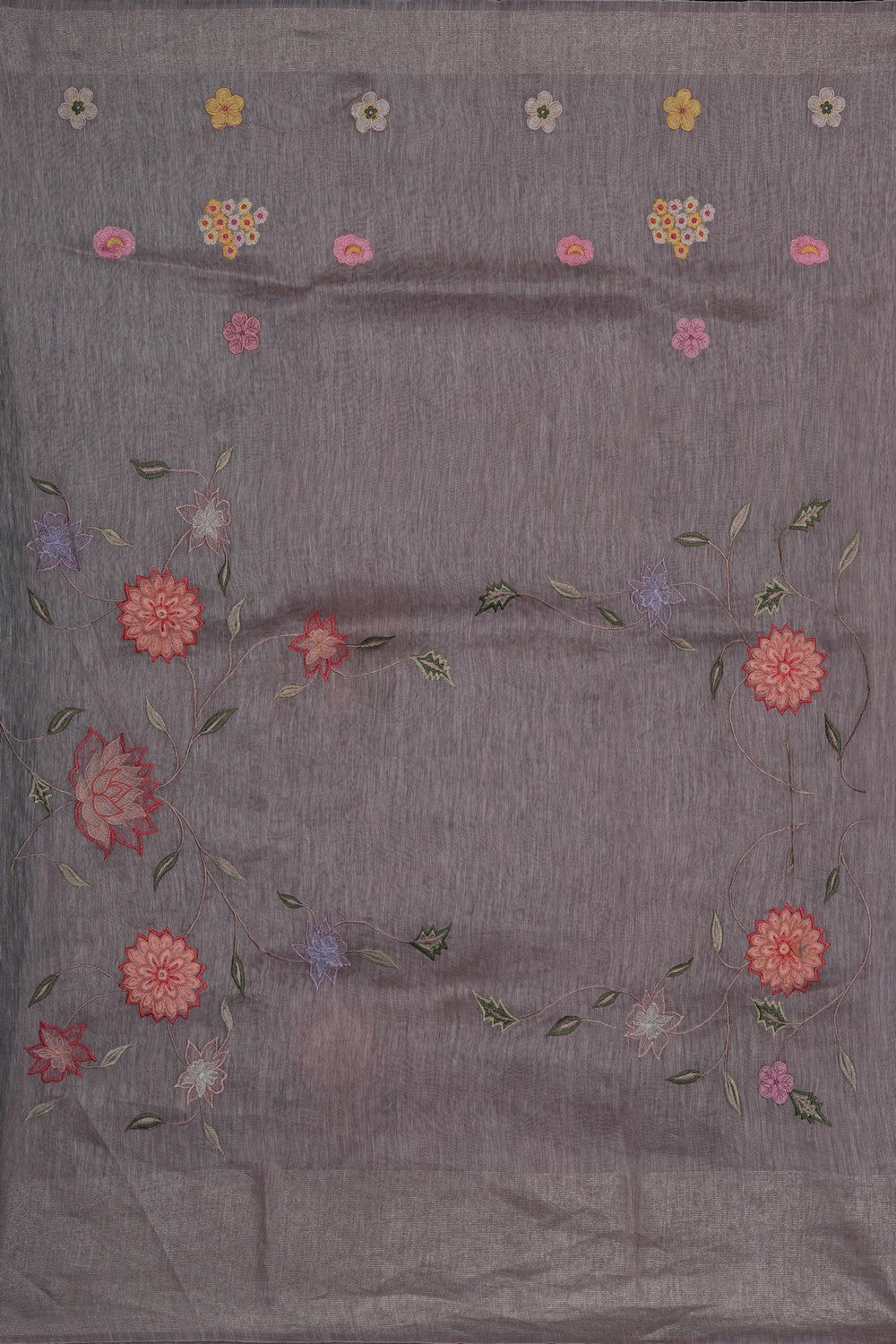 Image of A Purple Linen Embroidered Saree