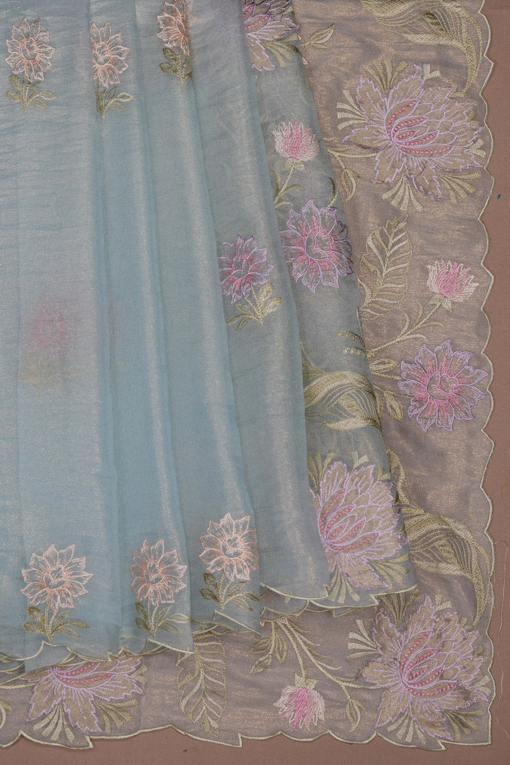 Image of Blue Shimmering Tissue Silk Saree