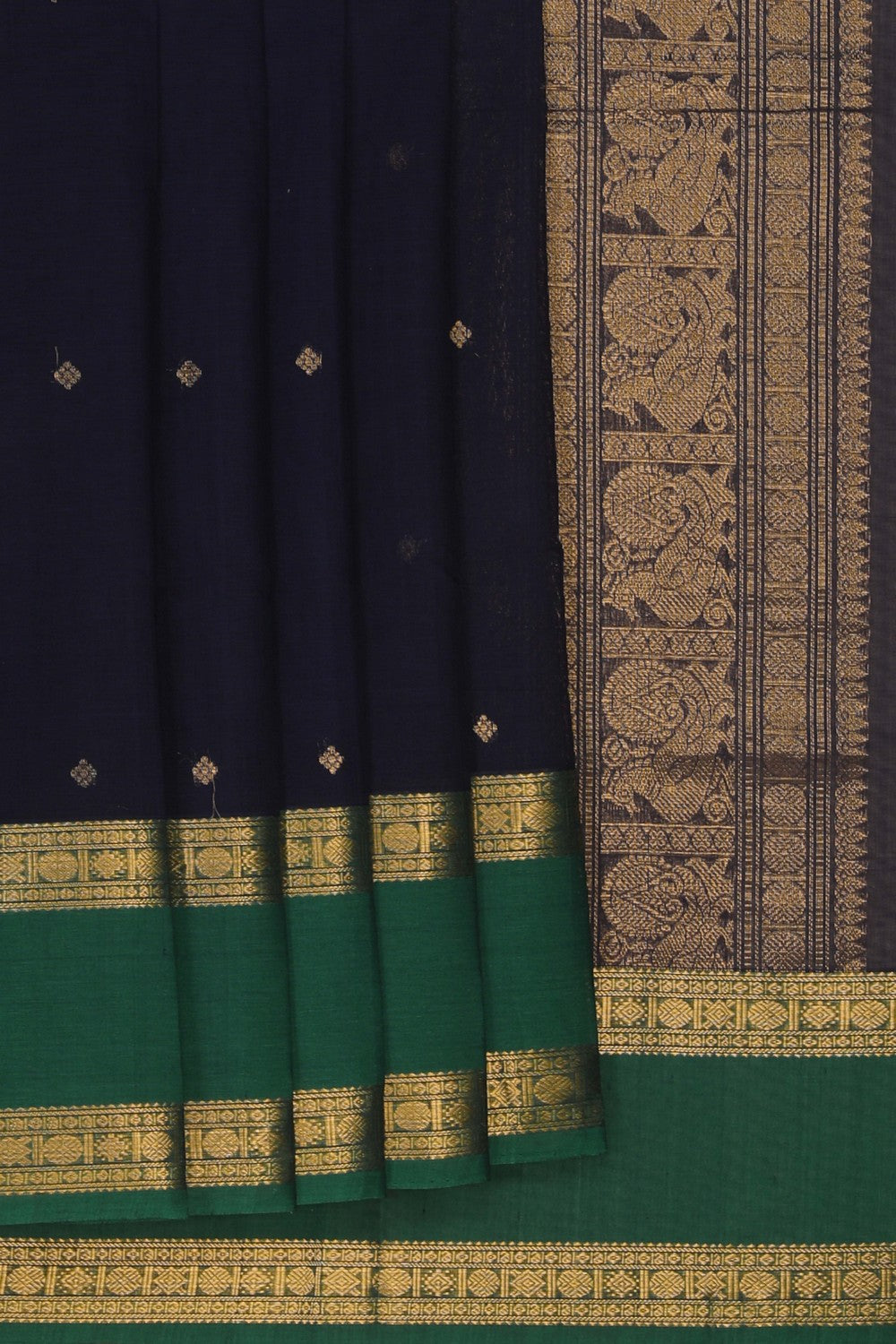 Image of South Cotton Navy Blue Saree
