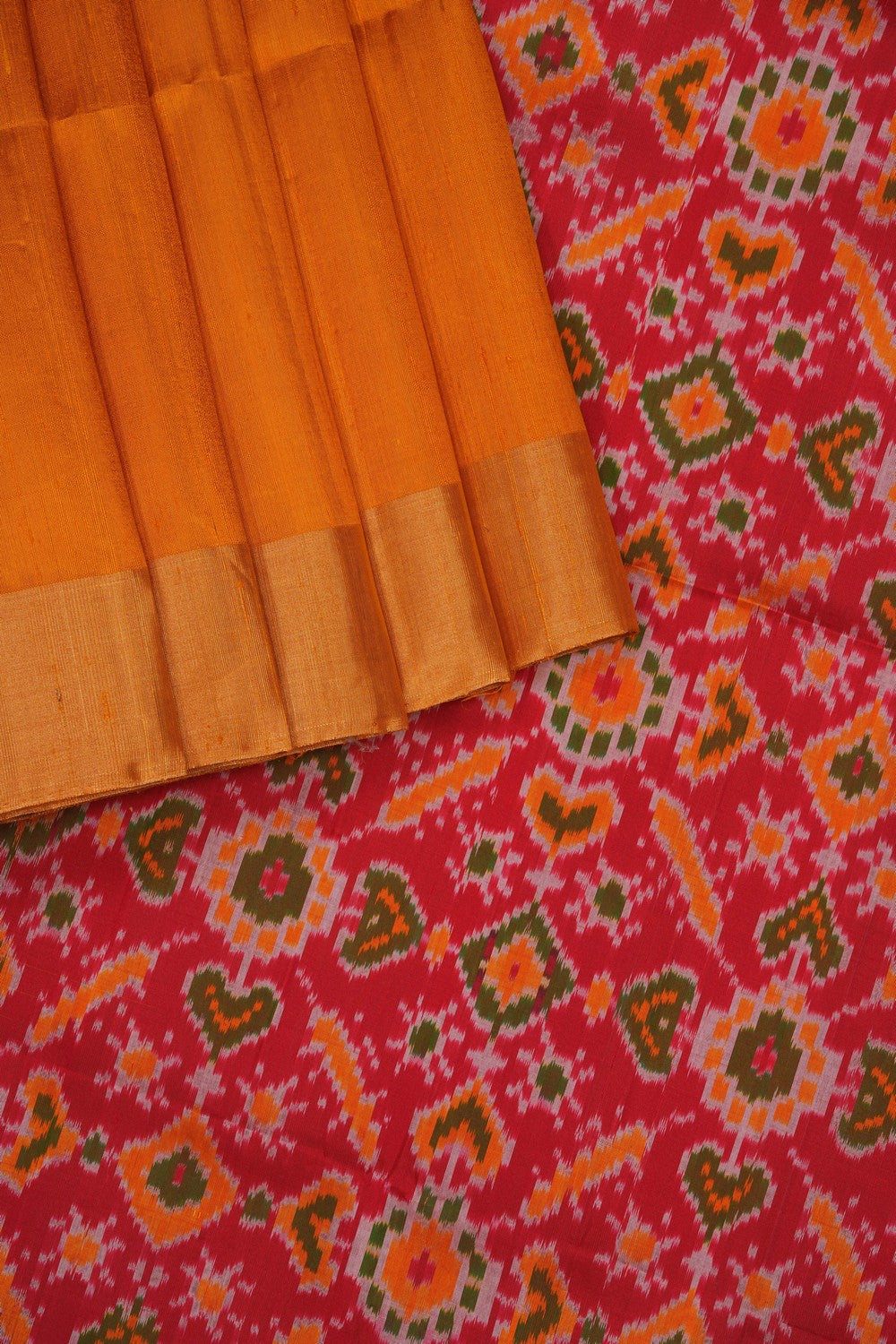 Image of Mustard Dupion Silk Saree