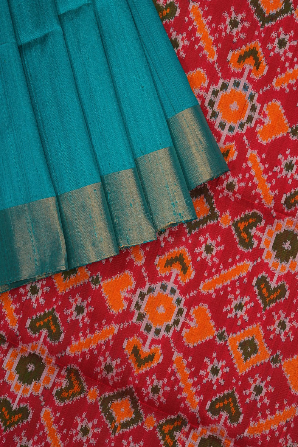 Image of Teal Blue Dupion Silk Saree