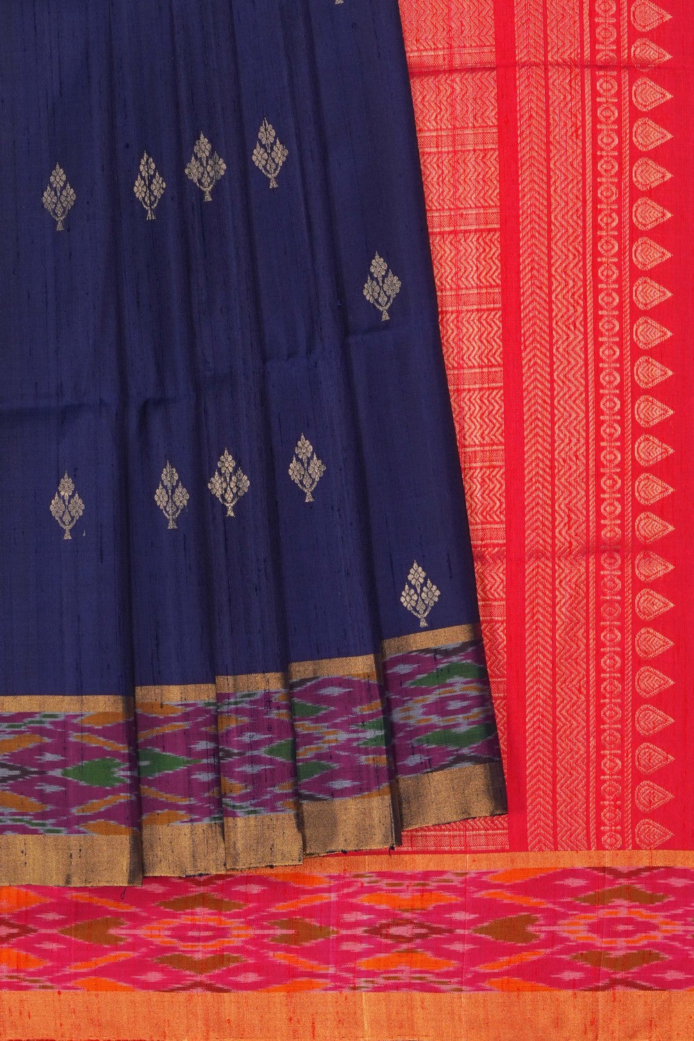 Image of Navy Blue Dupion Silk Saree