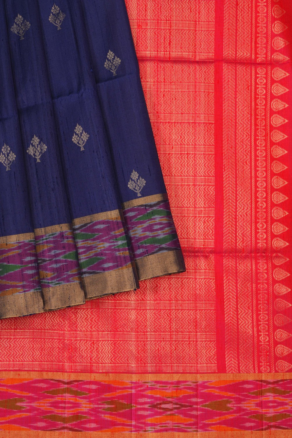 Image of Navy Blue Dupion Silk Saree