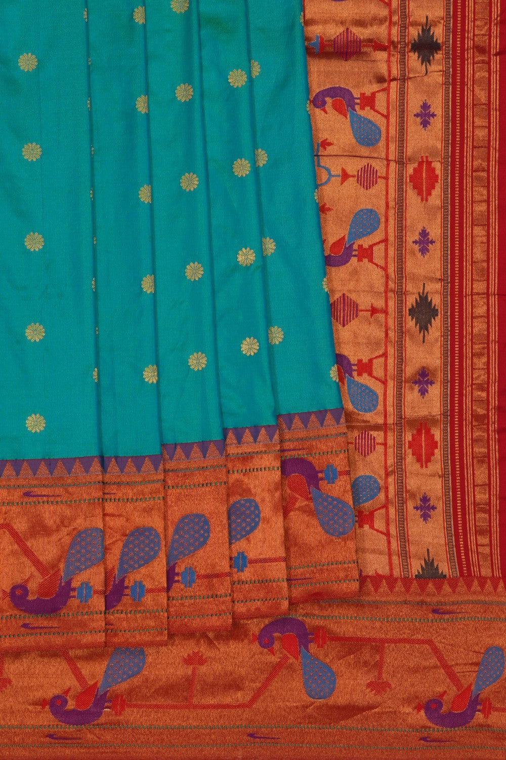 Image of Teal-Green Paithani Silk Saree