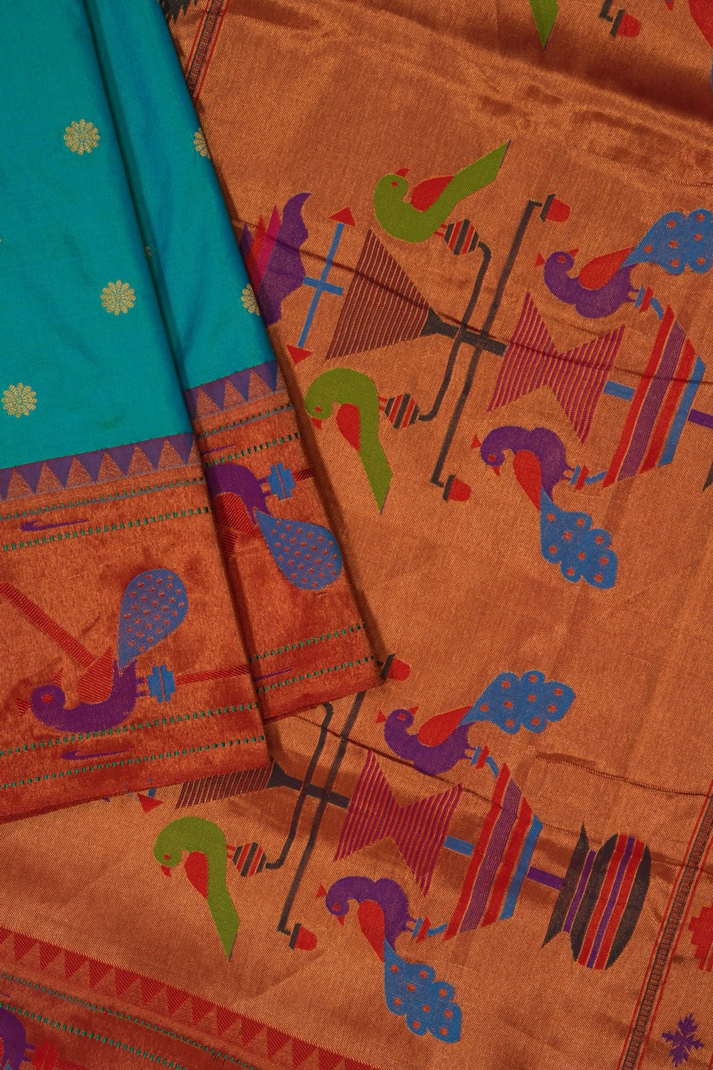 Image of Teal-Green Paithani Silk Saree