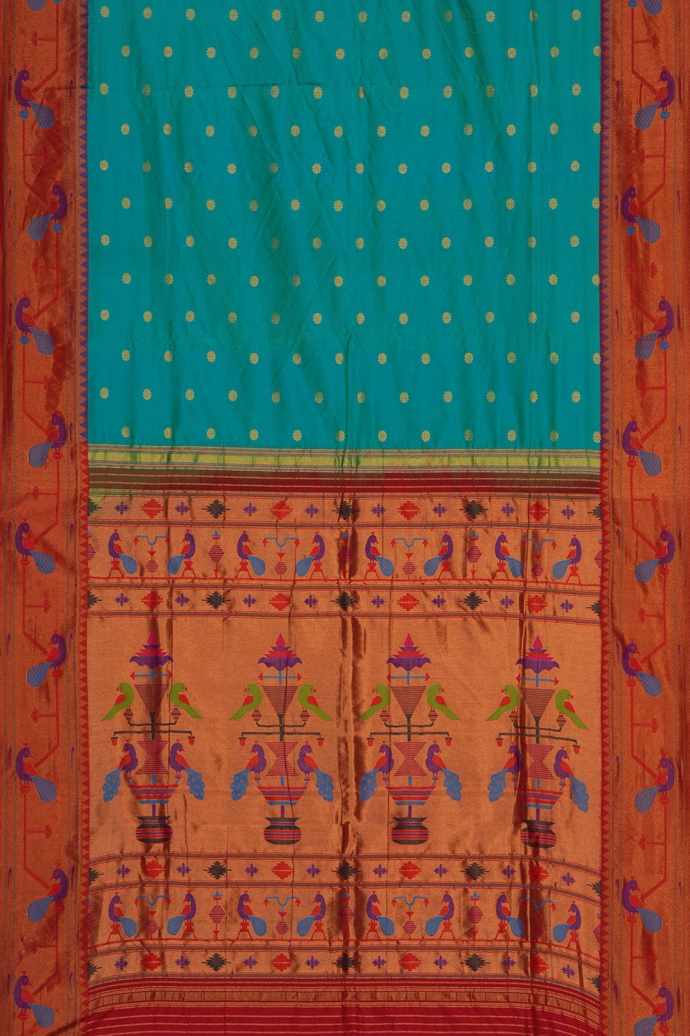 Image of Teal-Green Paithani Silk Saree