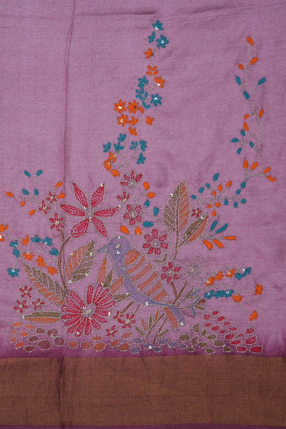 Image of Kantha Embroidery Desi Tussar Silk Saree