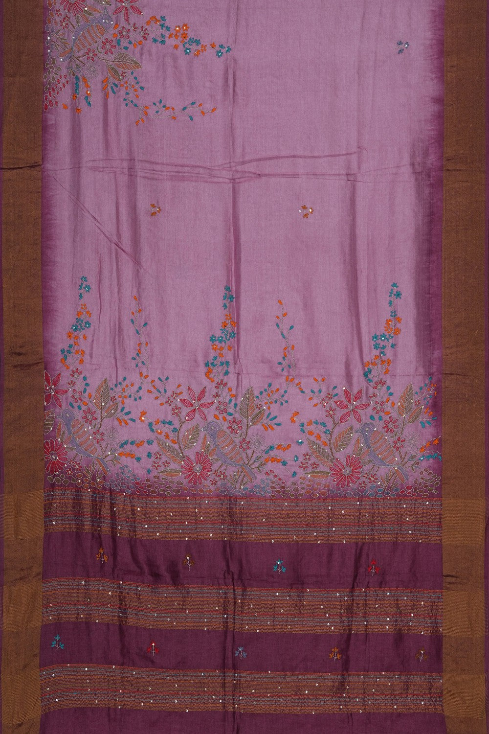 Image of Kantha Embroidery Desi Tussar Silk Saree