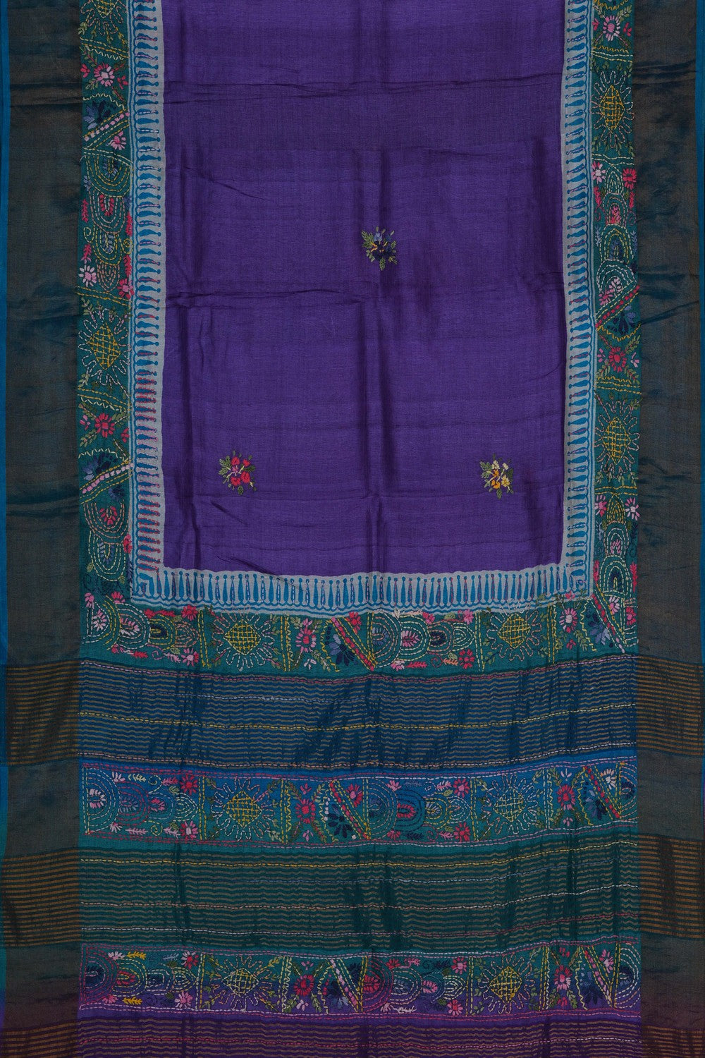Image of Kantha Embroidery Desi Tussar Silk Saree
